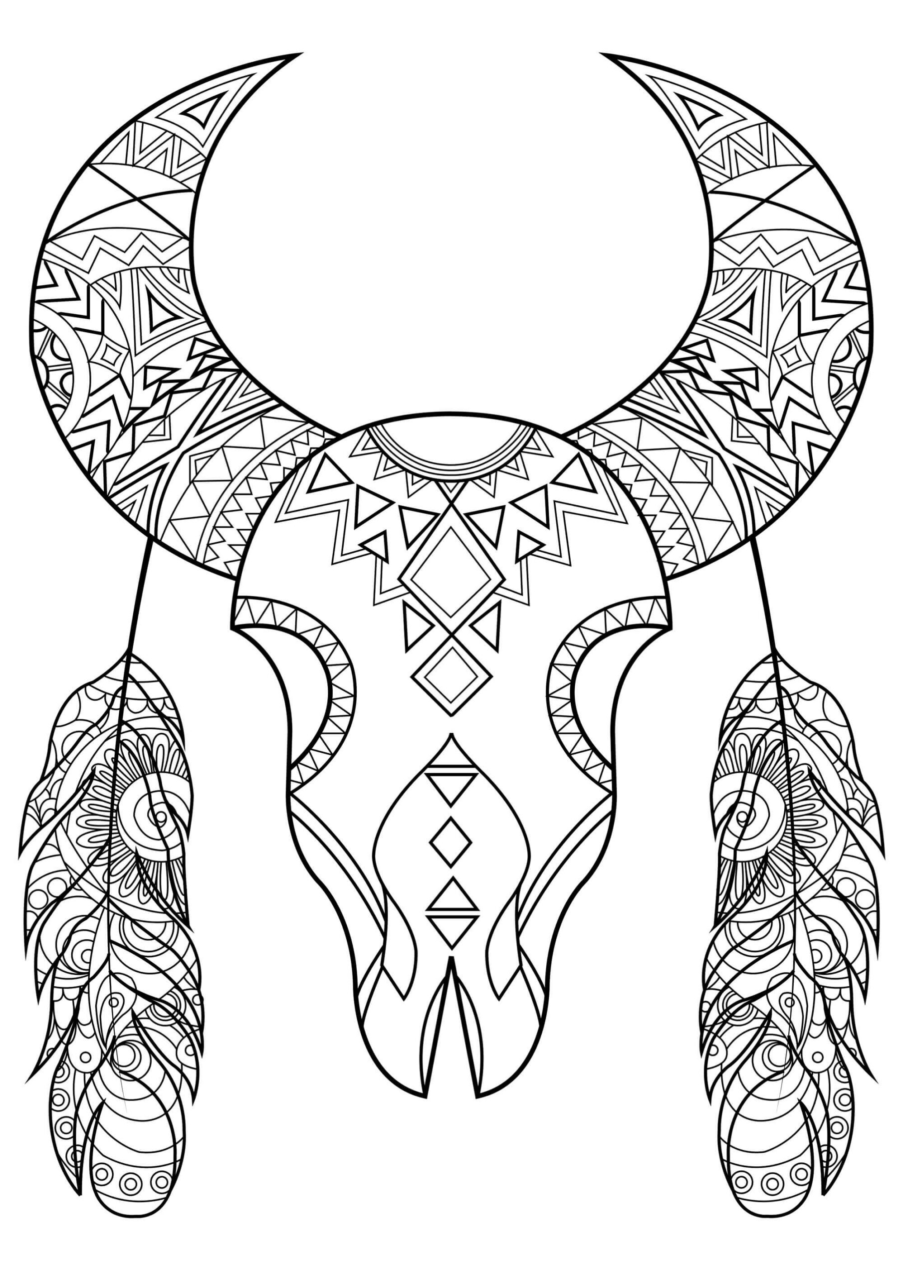 Coloriage Mandala: Crâne de taureau Mandalas