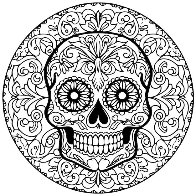 Coloriage Mandala: Crâne du Jour des Morts Mandalas
