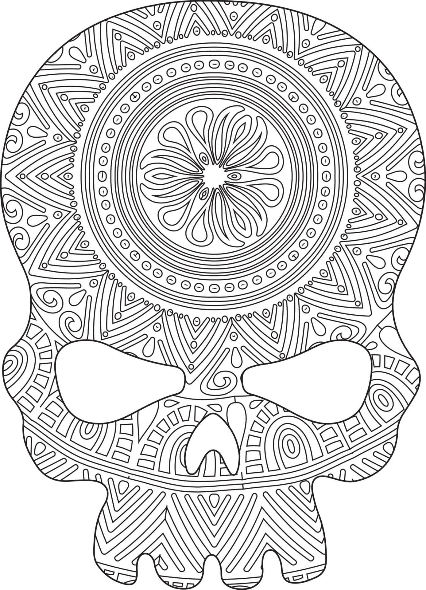 Coloriage Mandala: Crâne Feuille 9 Mandalas