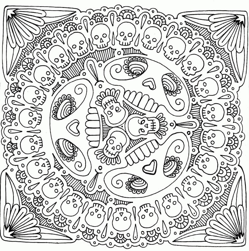 Coloriage Mandala: Crânes feuille 2 Mandalas