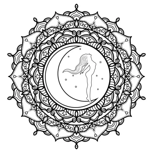 Coloriage Mandala: Déesse du Croissant de Lune Mandalas