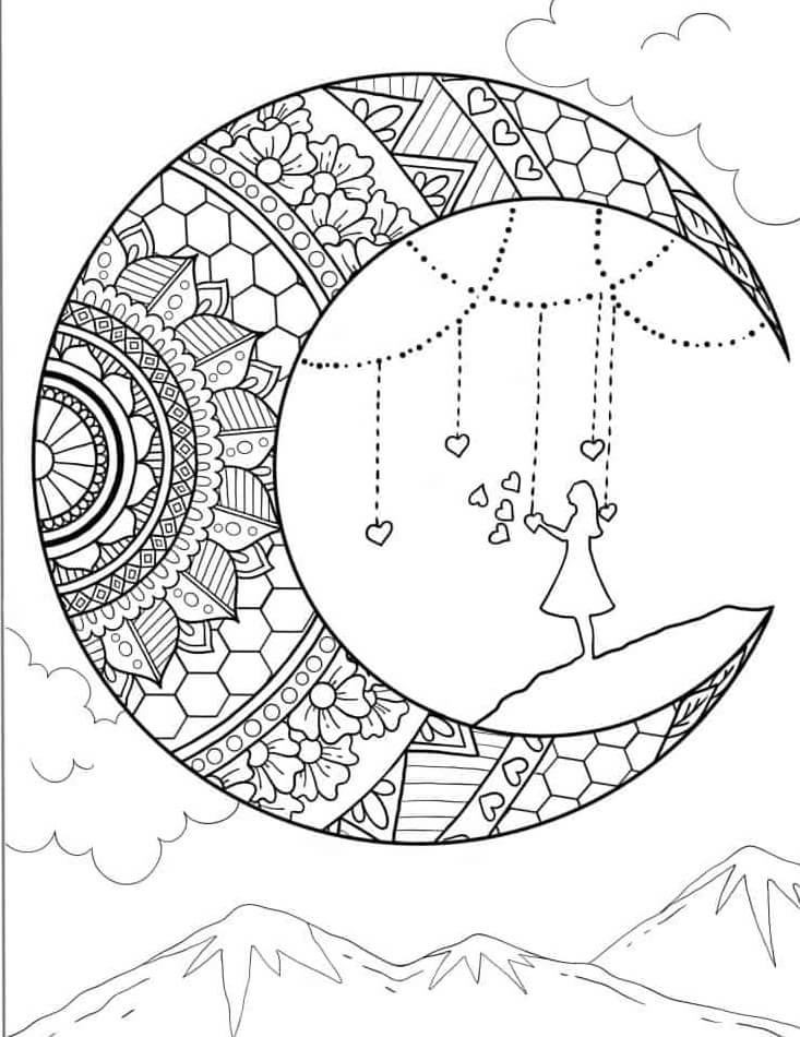 Coloriage Mandala: Fille avec la lune Mandalas