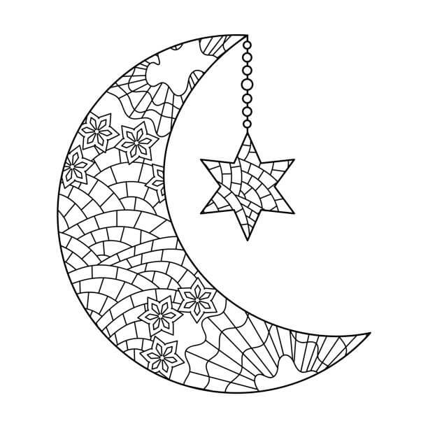 Coloriage Mandala: Lune avec étoile Mandalas