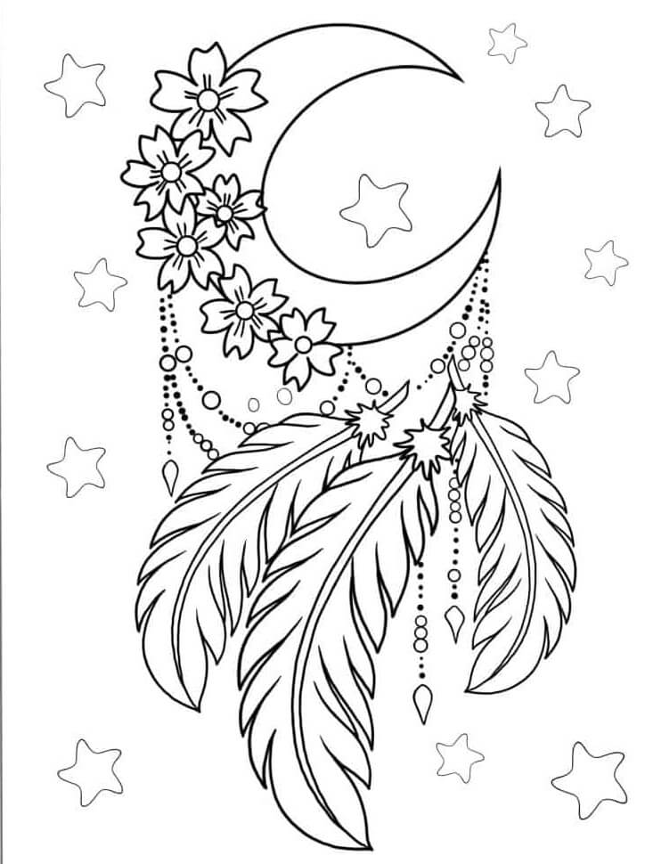 Coloriage Mandala: Lune avec étoiles Mandalas