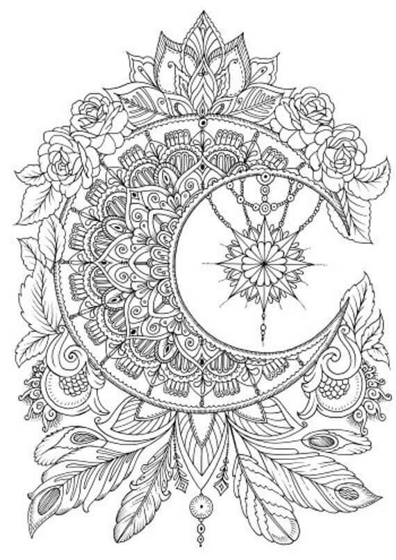 Coloriage Mandala: Lune Feuille 1 Mandalas