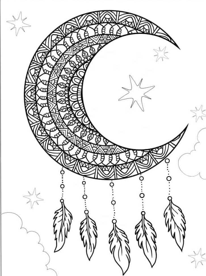 Coloriage Mandala: Lune Feuille 4 Mandalas