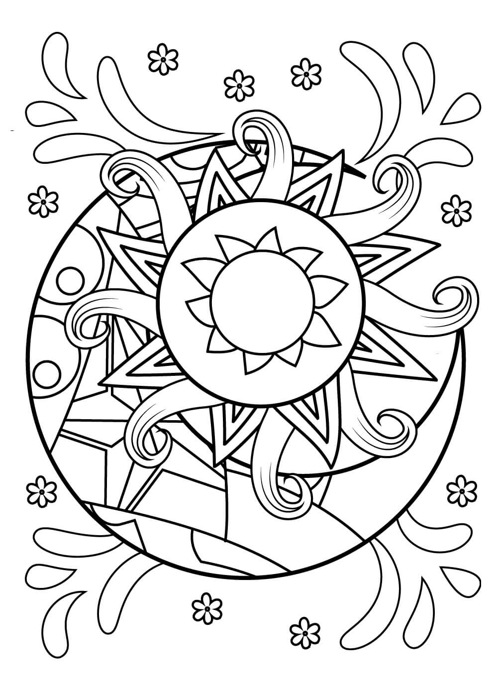 Coloriage Mandala: Motif du soleil et de la lune Mandalas