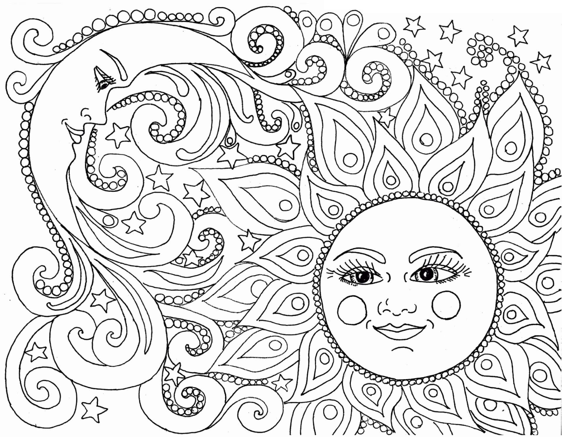 Coloriage Mandala: Soleil, Lune et Étoiles Mandalas