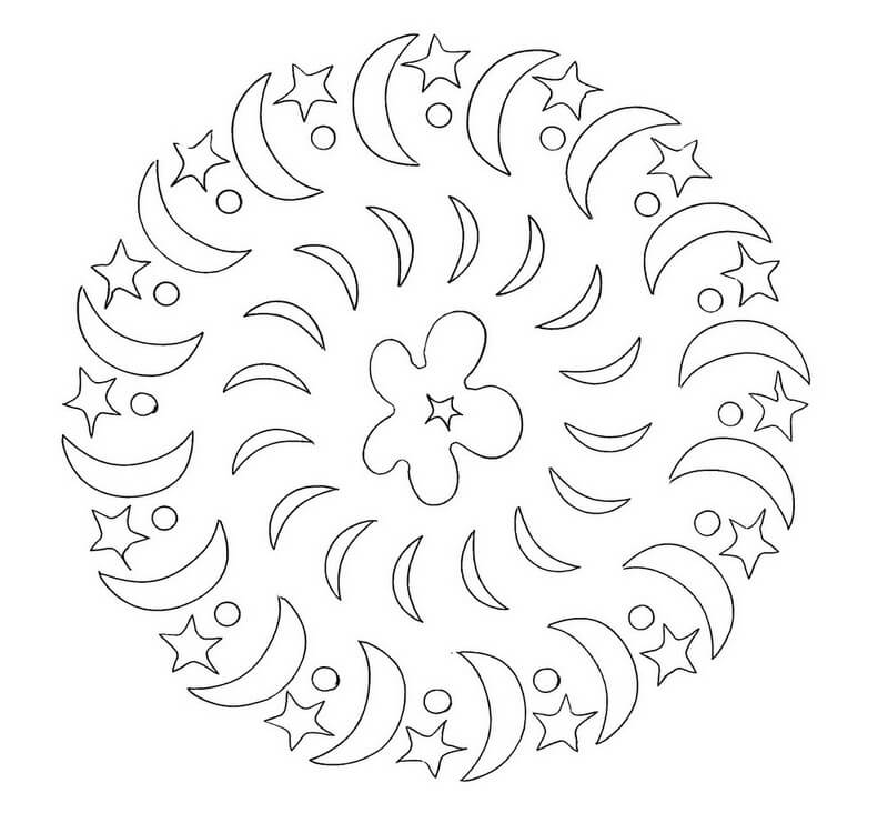 Coloriage Mandala: Étoiles avec la lune Mandalas