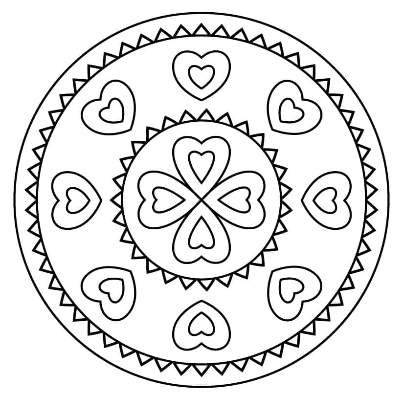 Simple Mandala With Hearts Coloring Page Mandalas