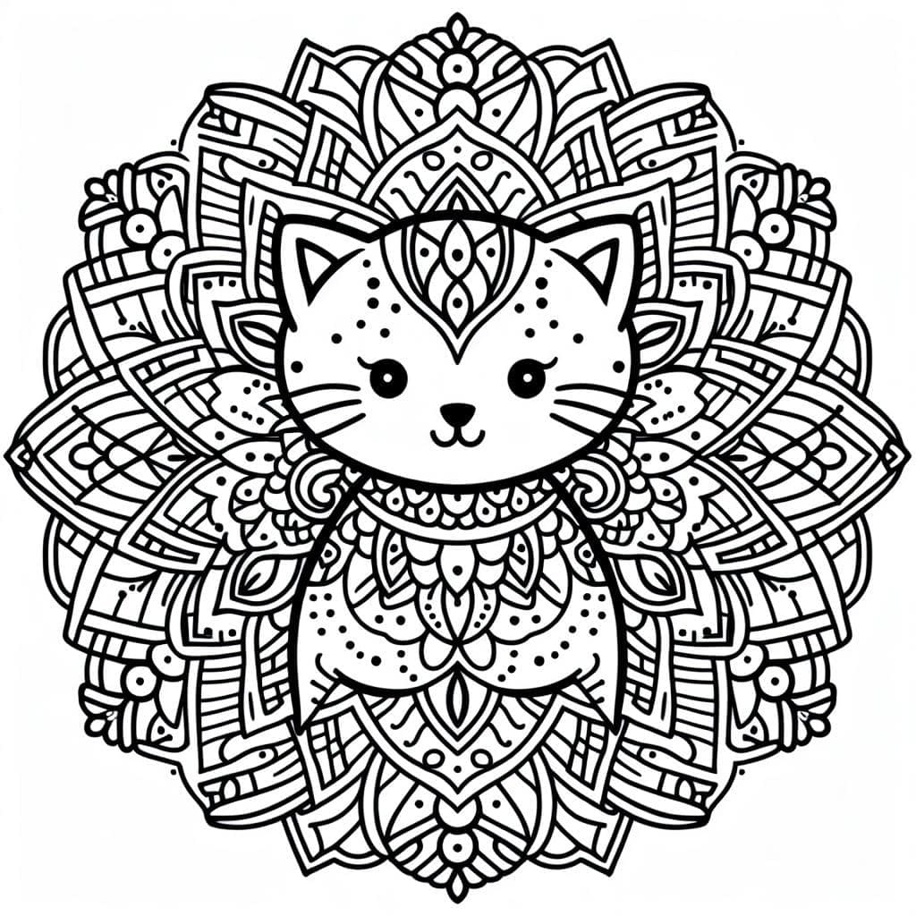 Coloriage Mandala: Un joli chat Mandalas
