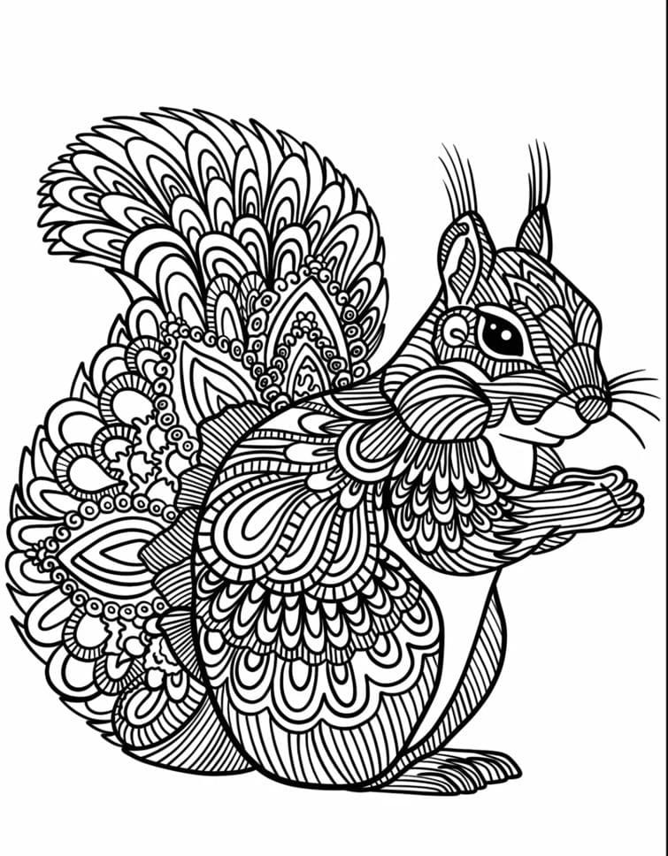 Coloriage Madala: Écureuil malicieux Mandalas