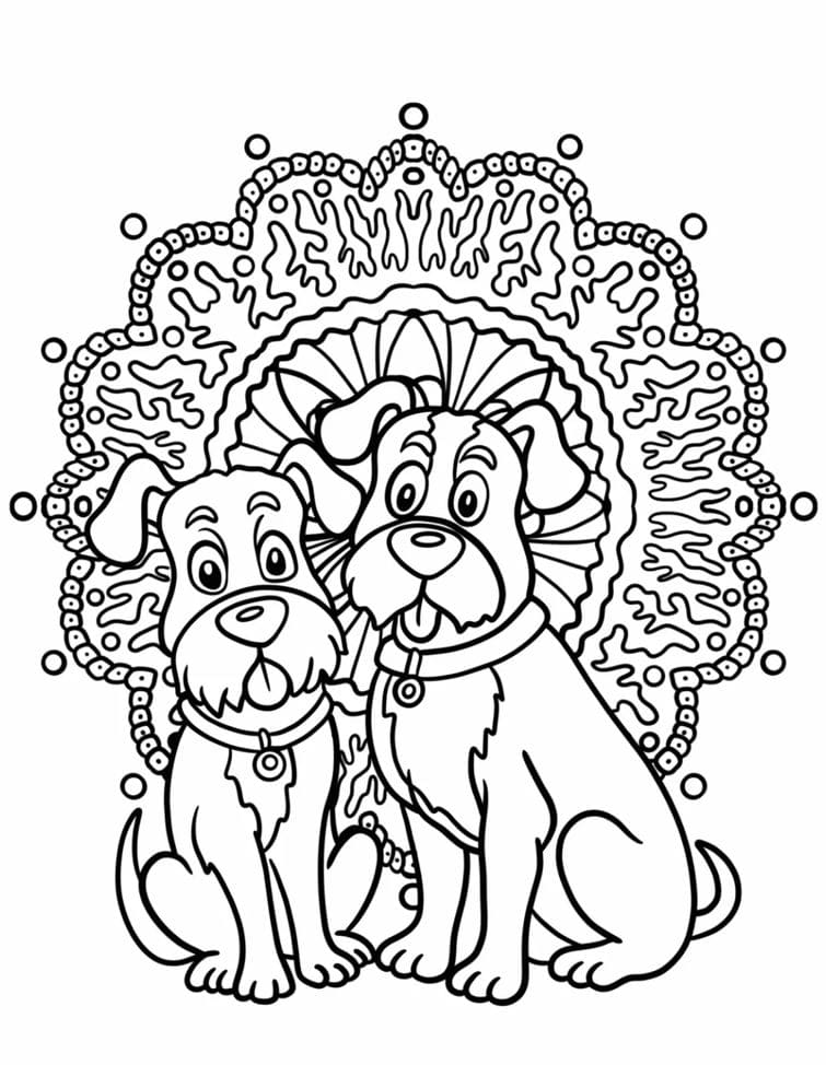 Coloriage Madala: Deux chiens Mandalas
