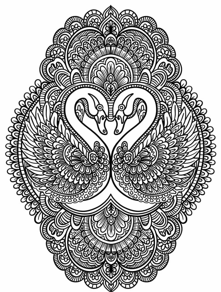 Coloriage Madala: Formation de cygnes Mandalas