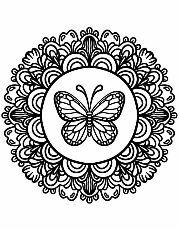 Coloriage Madala: Papillon monarque Mandalas