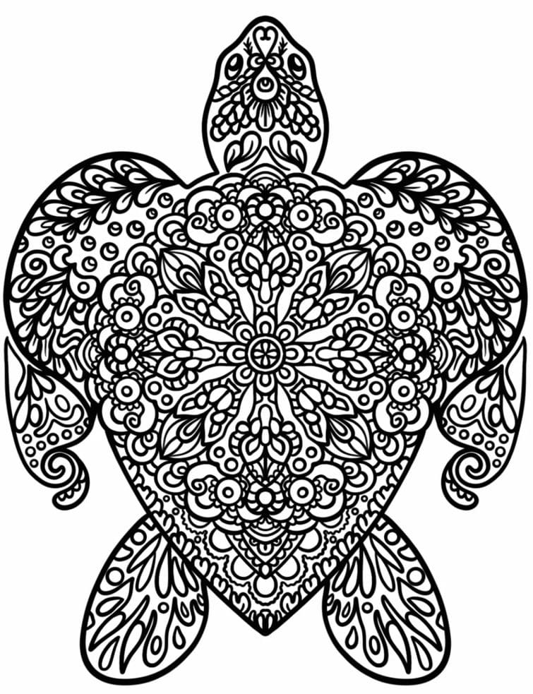 Coloriage Madala: Vieille Tortue Mandalas