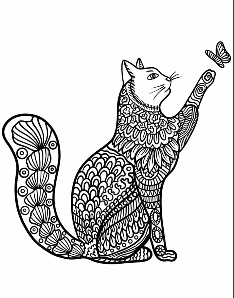 Coloriage Mandala: Chat jouant Mandalas