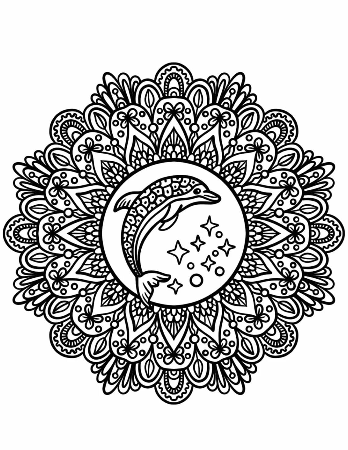 Coloriage Mandala: Dauphin joueur Mandalas