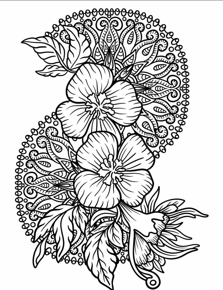 Coloriage Mandala: Fleur d'hibiscus courbée Mandalas