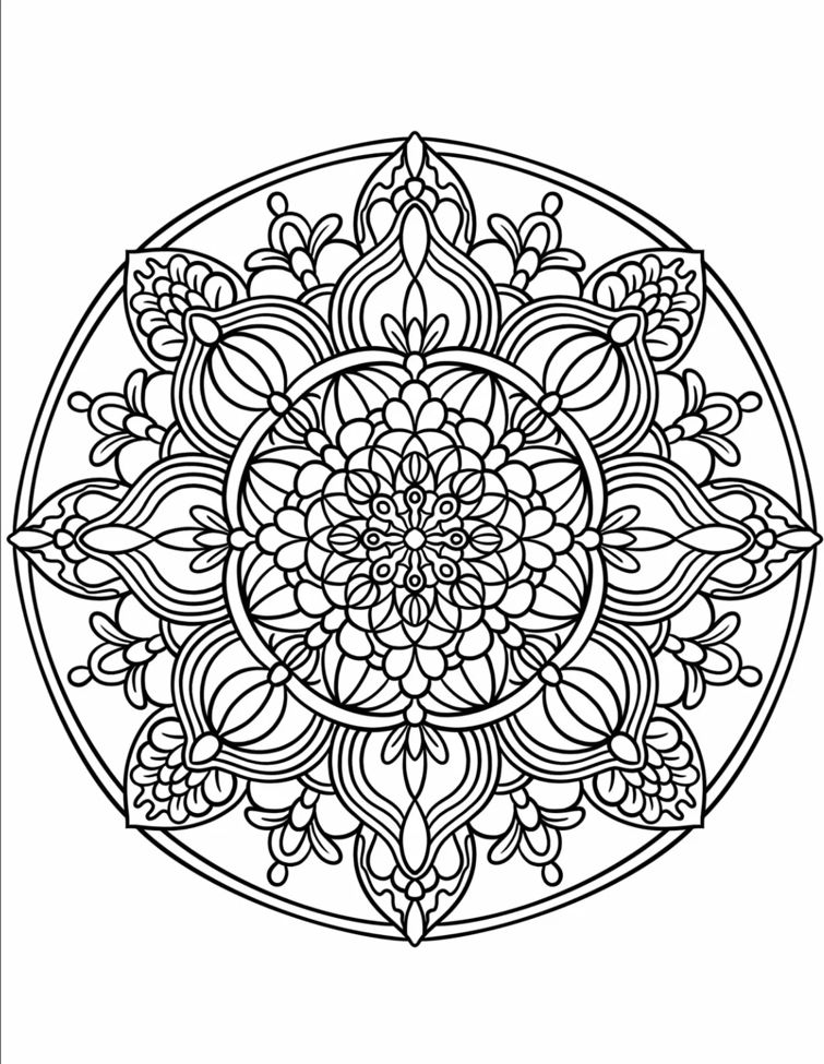 Coloriage Mandala: Fleur à pétales Mandalas