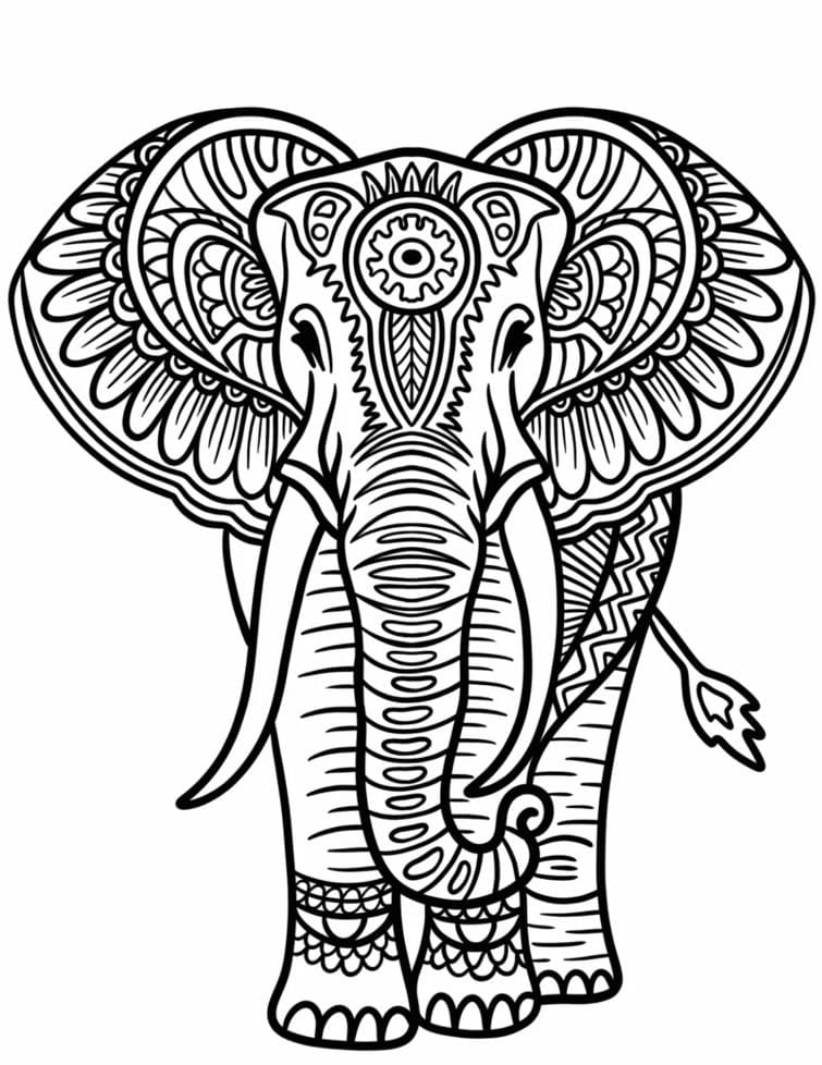 Coloriage Mandala: Grand éléphant Animaux Mandalas