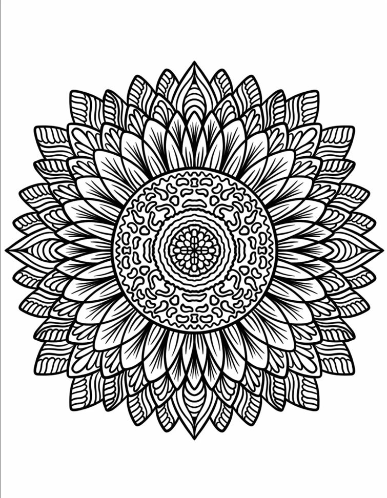 Coloriage Mandala: Motif tournesol Mandalas