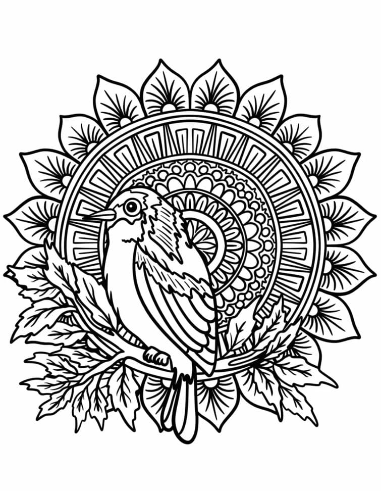 Coloriage Mandala: Oiseau sur un arbre Mandalas