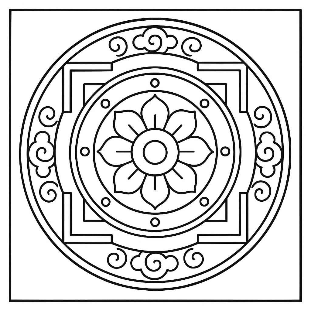 Coloriage Mandala: Tibétain pour adultes Mandalas