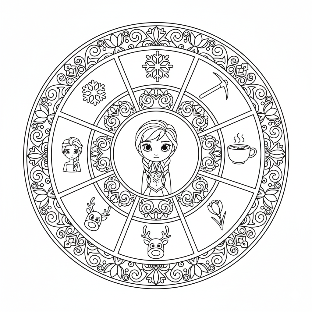 Coloriage Mandala: Disney Anna La Reine des Neiges Mandalas