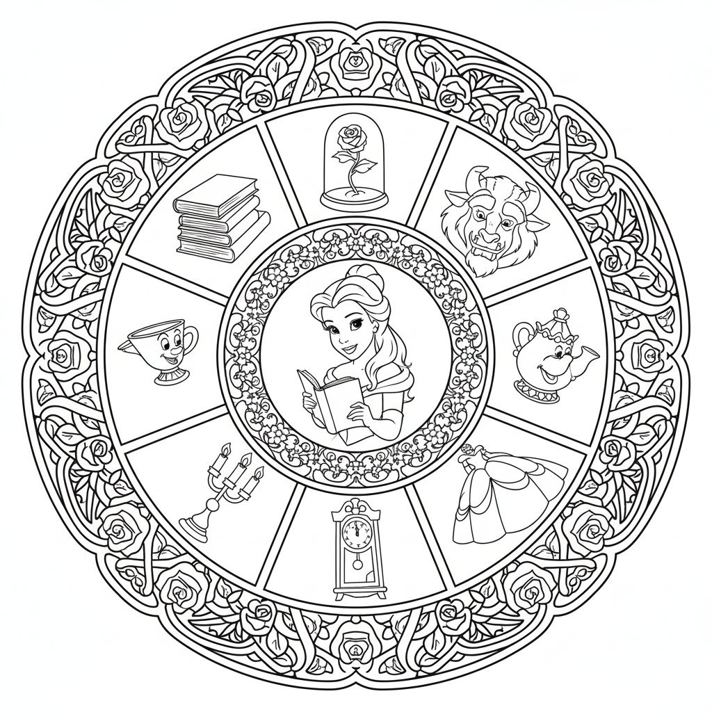 Coloriage Mandala: Disney Belle de La Belle et la Bête Mandalas