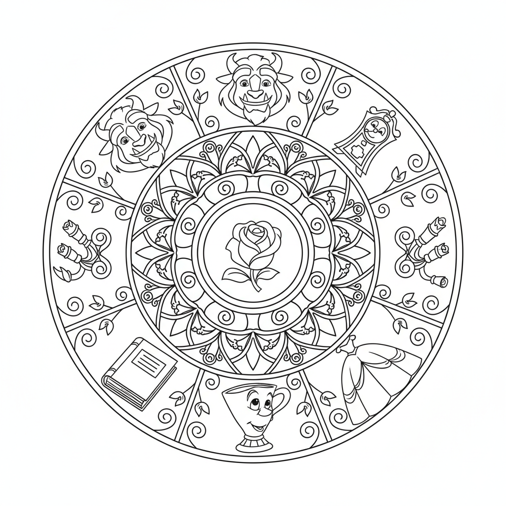 Coloriage Mandala: Disney La Belle et la Bête Mandalas