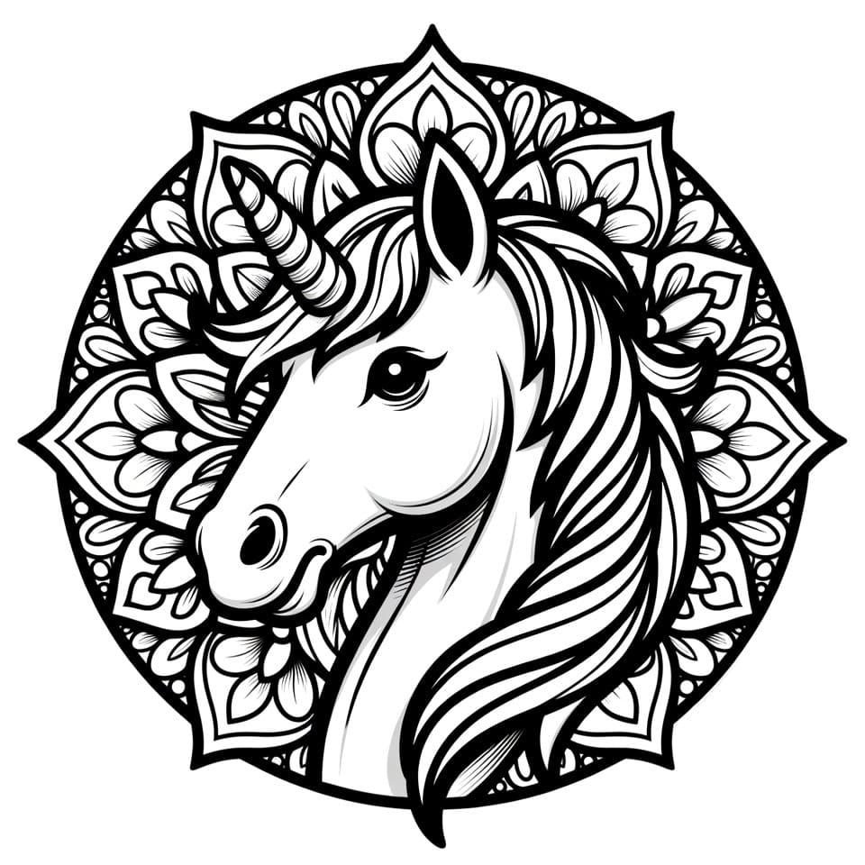Coloriage Mandala: Licorne basique Mandalas