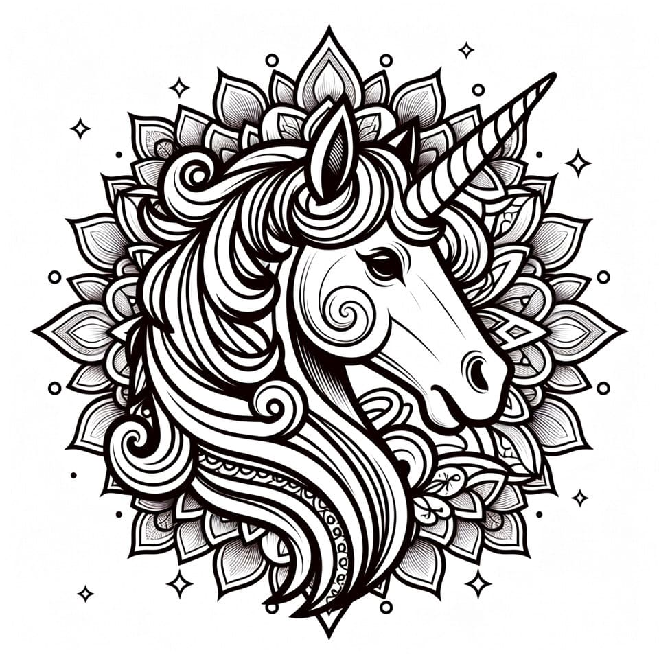 Coloriage Mandala: Licorne difficile Mandalas