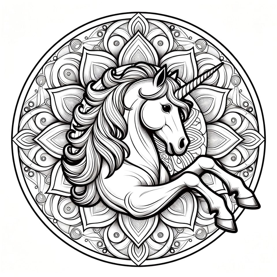 Coloriage Mandala: Licorne Dur Mandalas