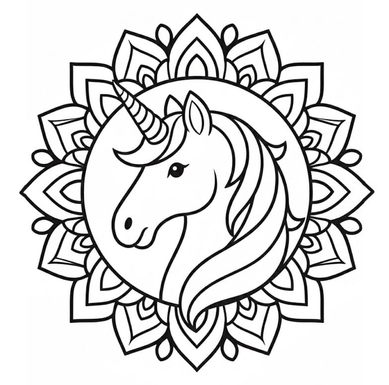 Coloriage Mandala: Licorne Facile Mandalas