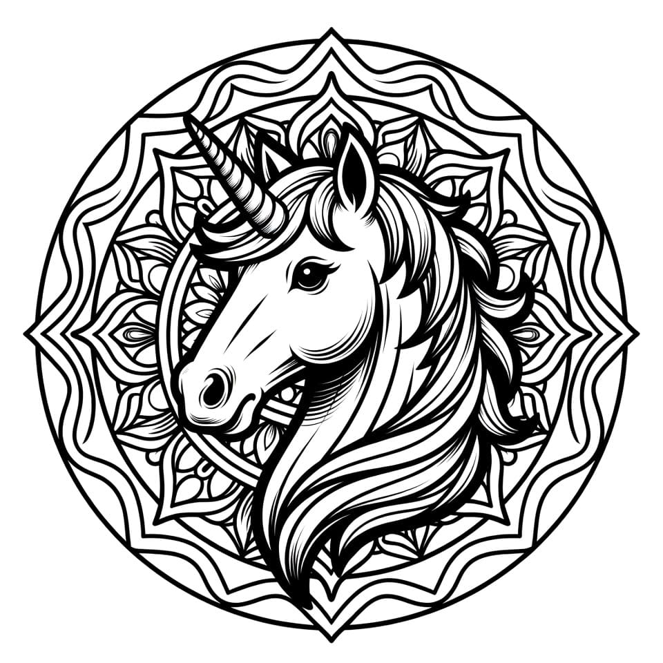 Coloriage Mandala: Licorne imprimable gratuit Mandalas