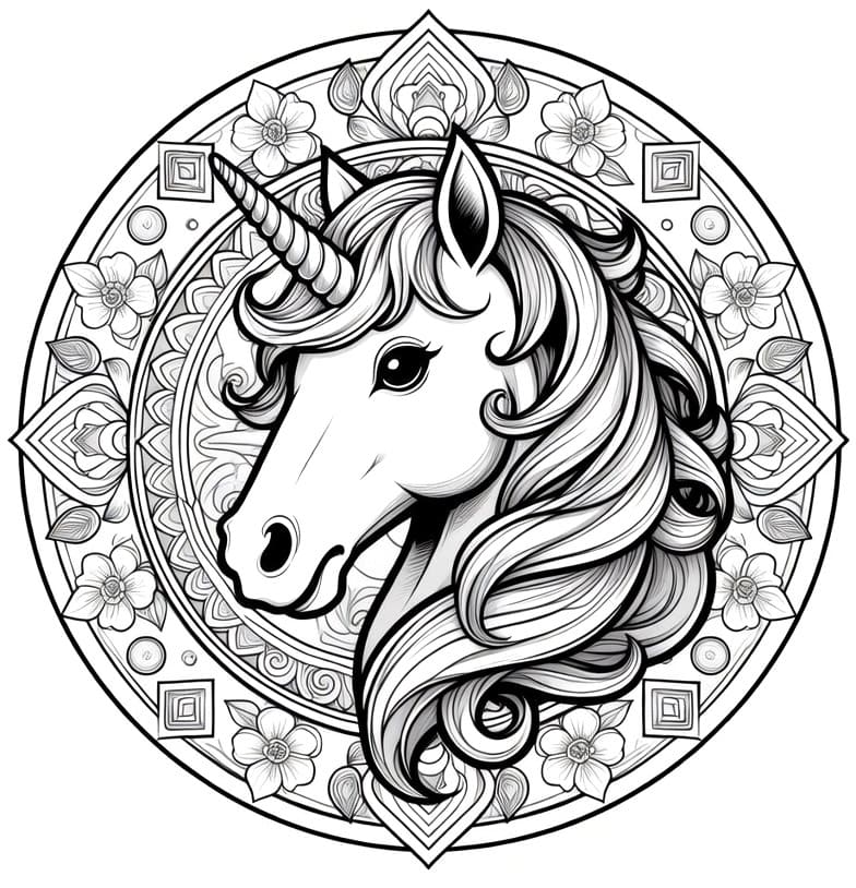 Coloriage Mandala: Licorne magnifique Mandalas