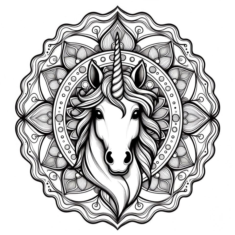 Coloriage Mandala: Licorne pour adultes Mandalas