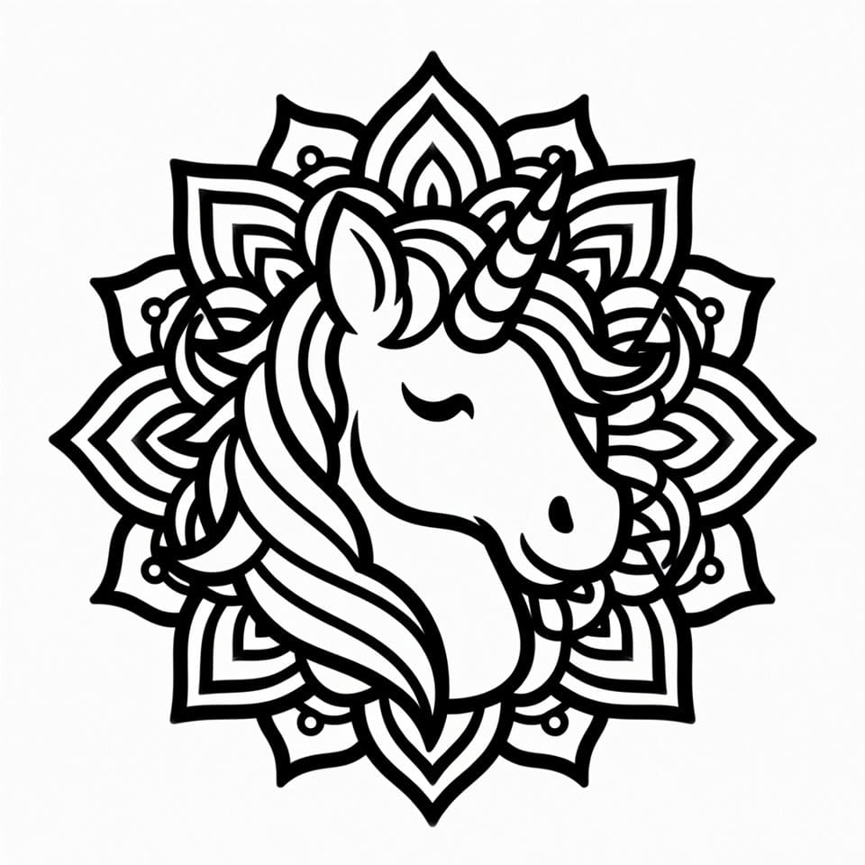 Coloriage Mandala: Licorne pour enfants Mandalas
