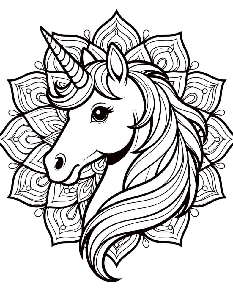 Coloriage Mandala: Licorne simple Mandalas