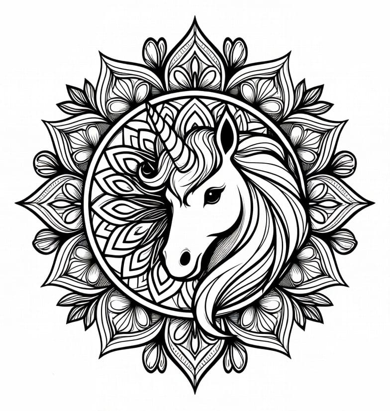 Coloriage Mandala: Magnifique licorne Mandalas
