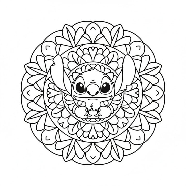 Coloriage Mandala: Stitch de dessin animé Mandalas