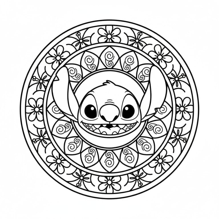 Coloriage Mandala: Stitch Heureux Mandalas
