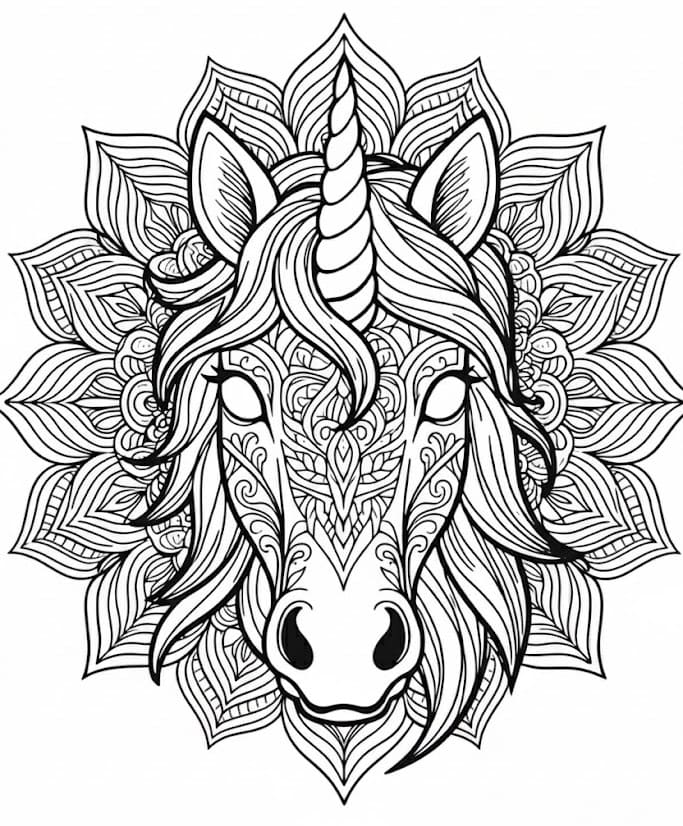 Coloriage Mandala: Une Licorne mâle Mandalas
