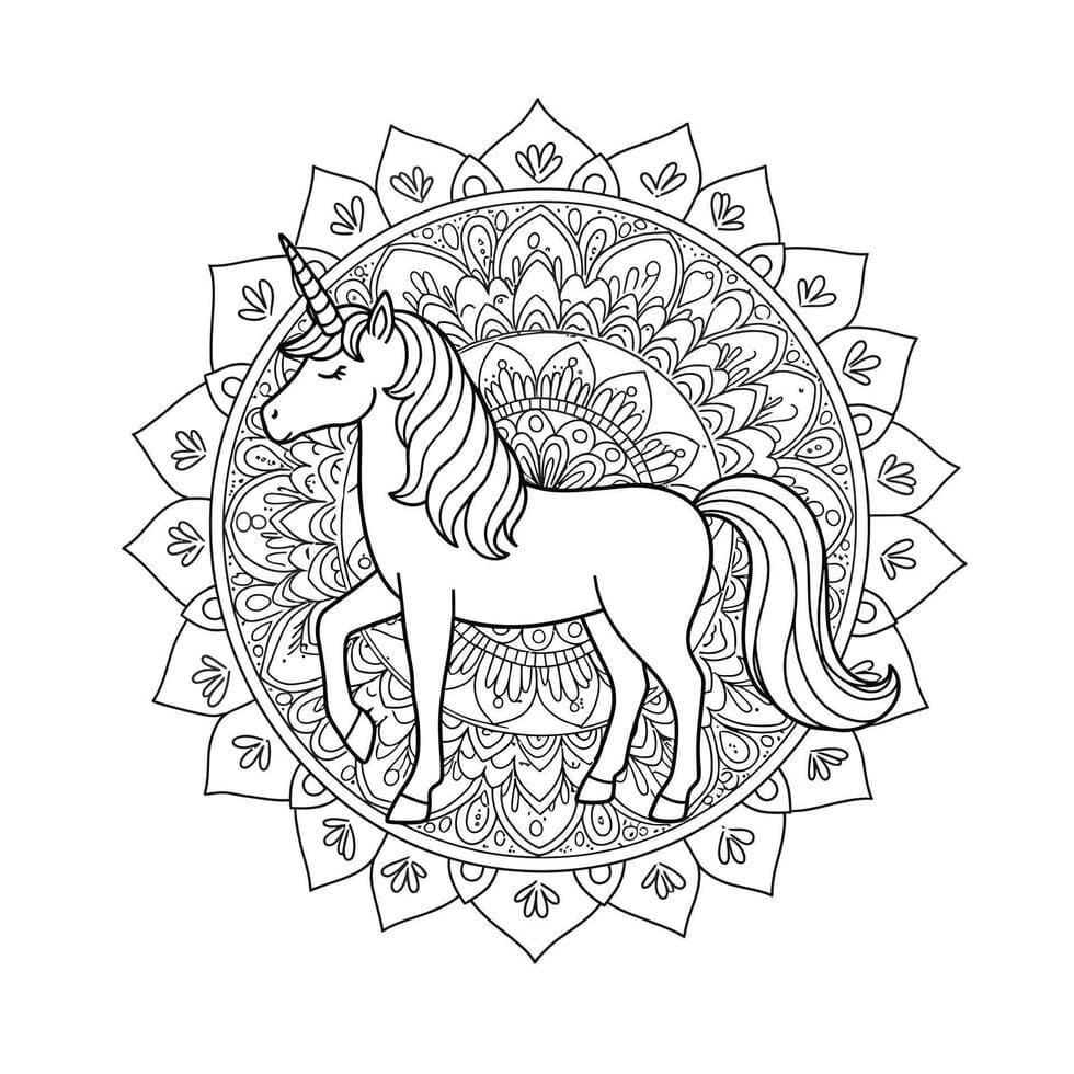 Coloriage Mandala: Une Licorne Mandalas