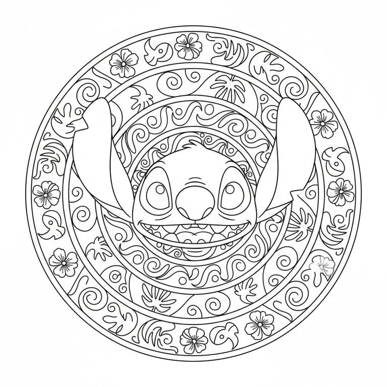 Coloriage Mandala: Visage de Stitch Mandalas