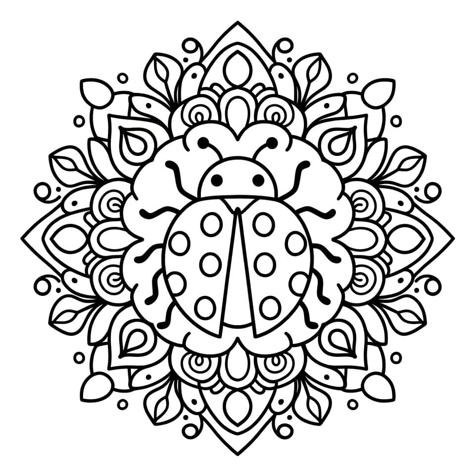 Coloriage Mandala: Coccinelle de dessin animé Mandalas