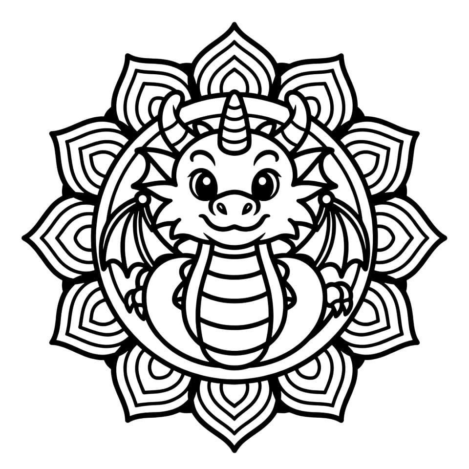 Coloriage Mandala: Adorable Dragon Mandalas