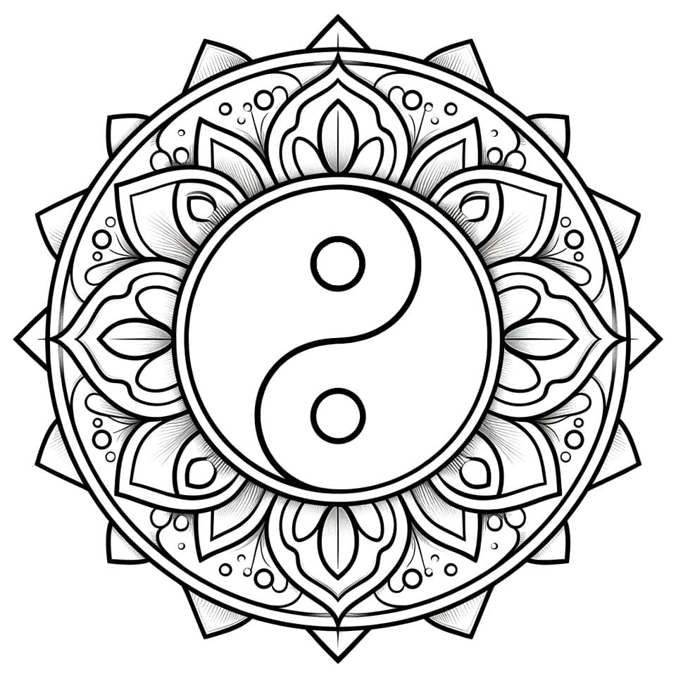 Coloriage Mandala: Beau Yin Yang Mandalas