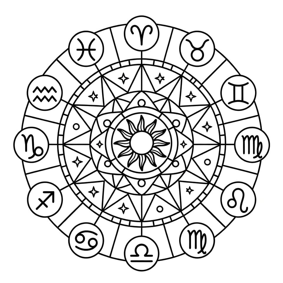 Coloriage Mandala: Beau Zodiaque Mandalas